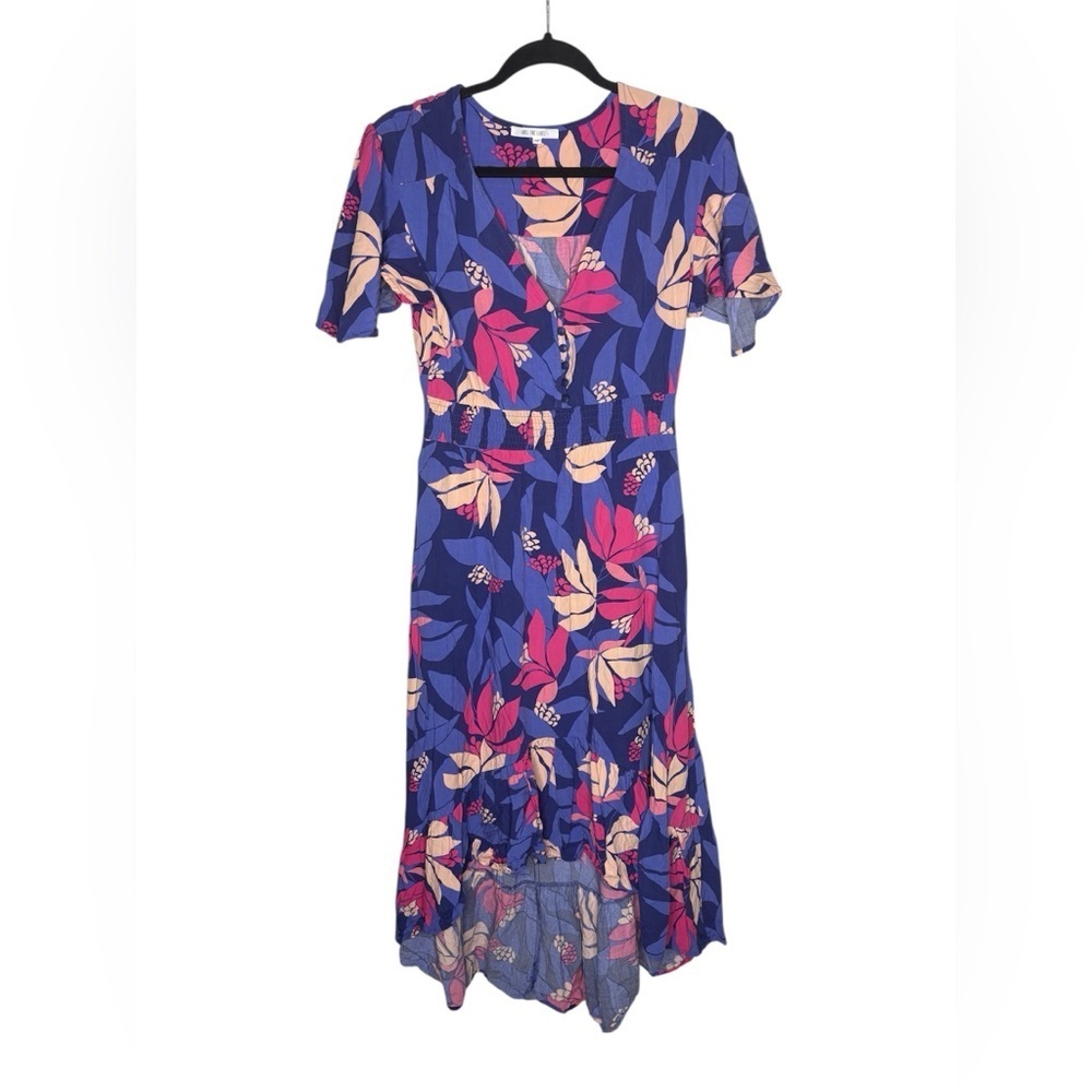 Abel the Label Anthropologie Santa Cruz floral midi dress in blue and pink M